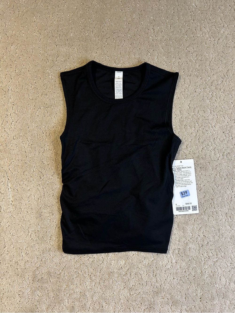 NWT Lululemon All It Takes Back-Twist Tank Silky Black Size 4